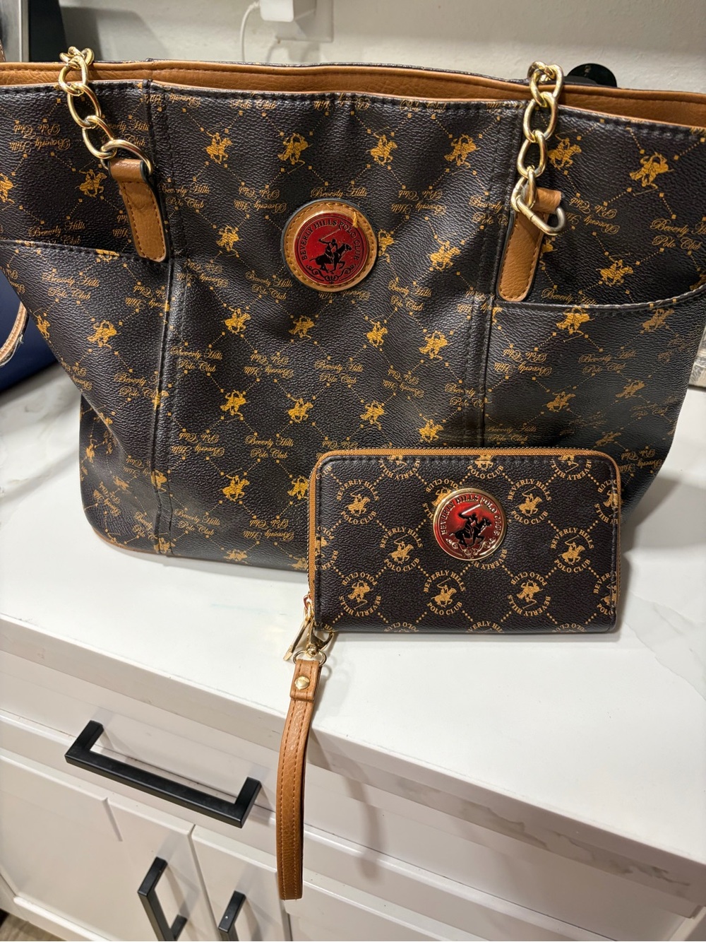 Brown Polo Ralph Lauren Tote Bag with Matching Wallet